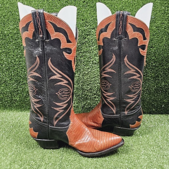 Tony Lama L1225 Black Brown Leather Pull On Western Cowgirl Boots Womens Size 5 - Picture 7 of 10